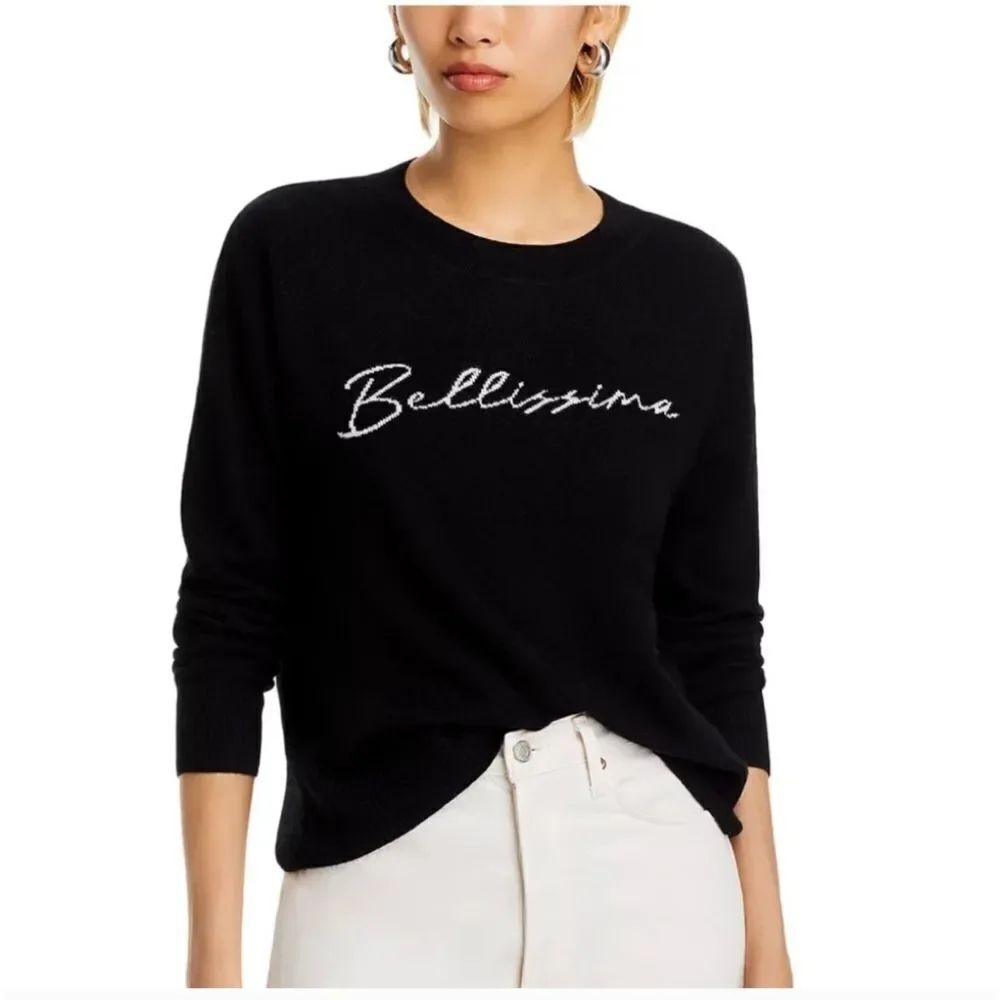 NWT Aqua Cashmere Sweater Bellissima Black Crew Neck Size S